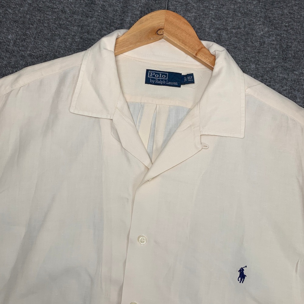 Vtg 90s Polo Ralph Lauren Camp Shirt Men Extra Large Tall Linen SIlk Coastal